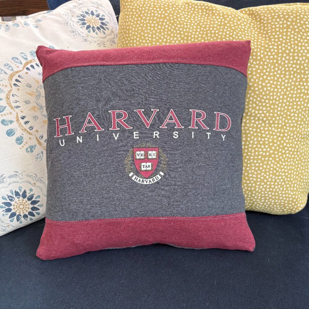 Harvard University Handmade gift reworked t-shirt 16x16 pillow cover only